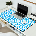 Mid Century Modern Geometric Minimalist Breeze Block Pattern in Blue and White Desk Mat Gallery Image 2