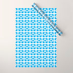 Mid Century Modern Geometric Minimalist Breeze Block Pattern in Blue and White Wrapping Paper Gallery Image 1