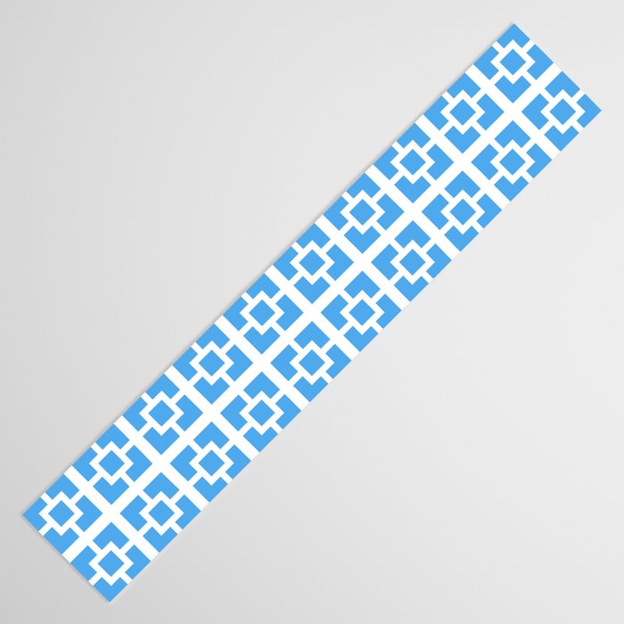 Mid Century Modern Geometric Minimalist Breeze Block Pattern in Blue and White Table Runner Gallery Image 3