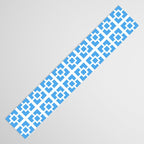 Mid Century Modern Geometric Minimalist Breeze Block Pattern in Blue and White Table Runner Gallery Image 3