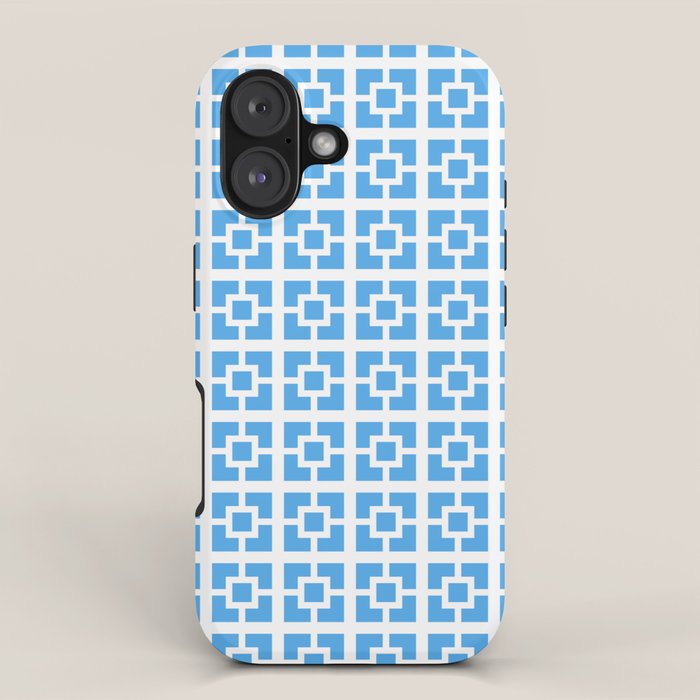 Mid Century Modern Geometric Minimalist Breeze Block Pattern in Blue and White iPhone Case Gallery Image 1