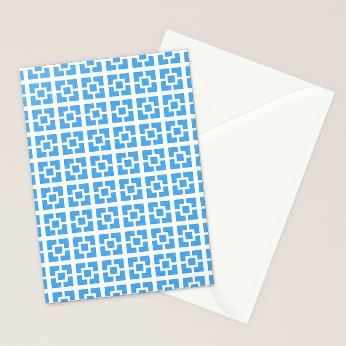 Mid Century Modern Geometric Minimalist Breeze Block Pattern in Blue and White Stationery Card Gallery Image 2