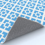 Mid Century Modern Geometric Minimalist Breeze Block Pattern in Blue and White Rug Gallery Image 4