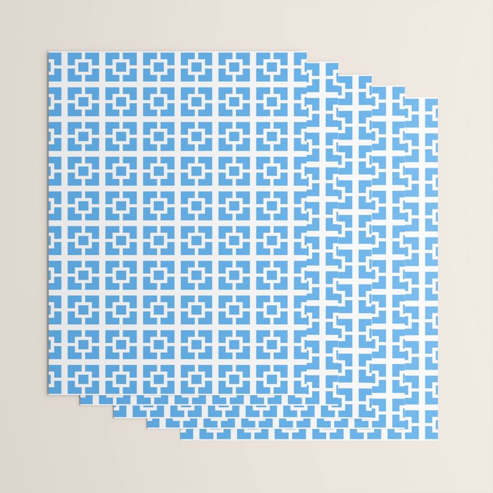 Mid Century Modern Geometric Minimalist Breeze Block Pattern in Blue and White Wrapping Paper Gallery Image 3