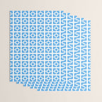 Mid Century Modern Geometric Minimalist Breeze Block Pattern in Blue and White Wrapping Paper Gallery Image 3