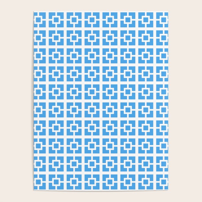 Mid Century Modern Geometric Minimalist Breeze Block Pattern in Blue and White Poster Gallery Image 1