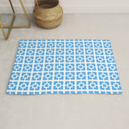 Mid Century Modern Geometric Minimalist Breeze Block Pattern in Blue and White Rug Gallery Image 1