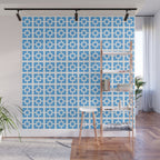 Mid Century Modern Geometric Minimalist Breeze Block Pattern in Blue and White Wall Mural Gallery Image 1