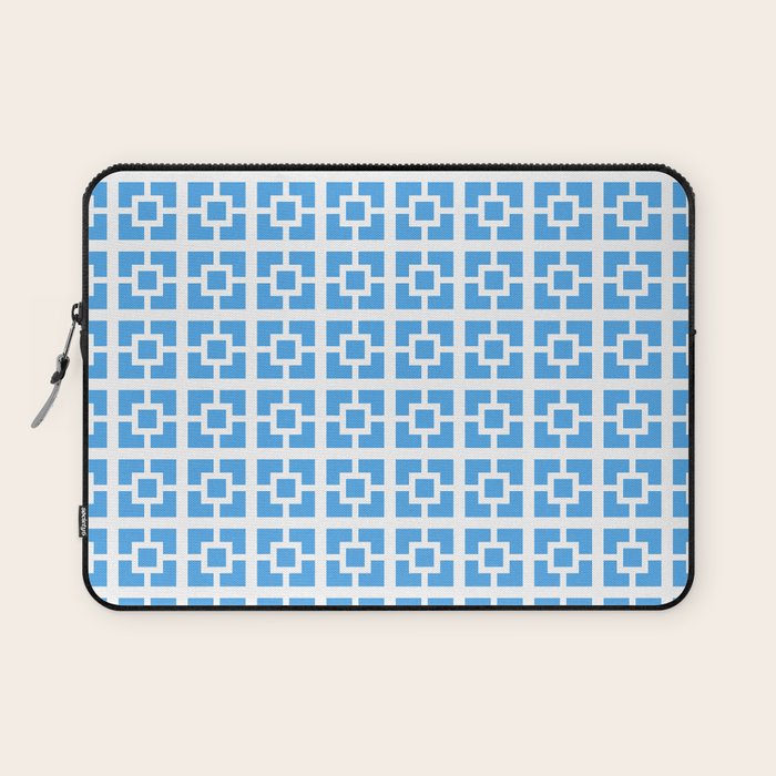 Mid Century Modern Geometric Minimalist Breeze Block Pattern in Blue and White Laptop Sleeve Gallery Image 1