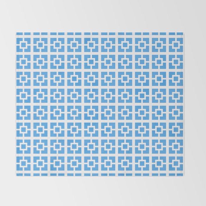 Mid Century Modern Geometric Minimalist Breeze Block Pattern in Blue and White Throw Blanket Gallery Image 2