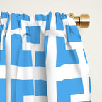 Mid Century Modern Geometric Minimalist Breeze Block Pattern in Blue and White Window Curtain Gallery Image 2