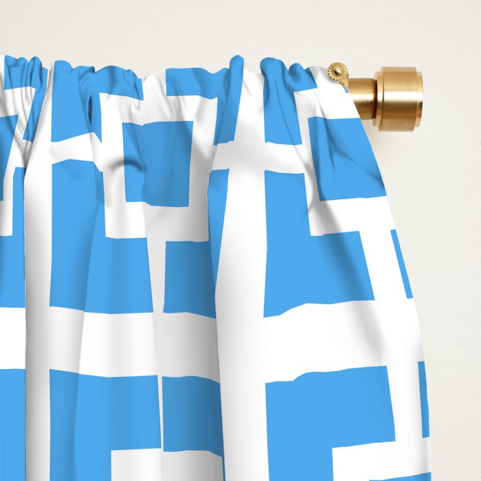 Mid Century Modern Geometric Minimalist Breeze Block Pattern in Blue and White Window Curtain Gallery Image 2