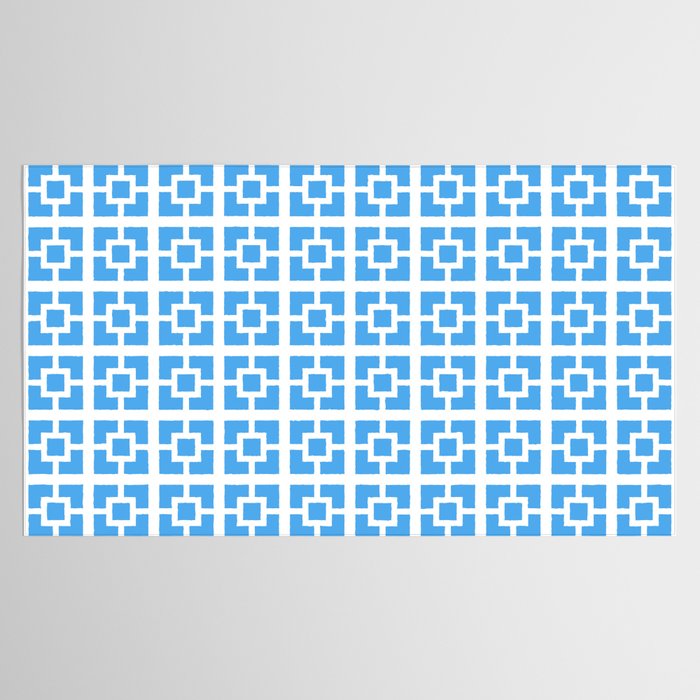 Mid Century Modern Geometric Minimalist Breeze Block Pattern in Blue and White Tablecloth Gallery Image 2