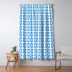 Mid Century Modern Geometric Minimalist Breeze Block Pattern in Blue and White Window Curtain Gallery Image 5