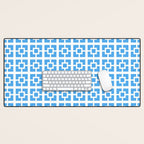 Mid Century Modern Geometric Minimalist Breeze Block Pattern in Blue and White Desk Mat Gallery Image 1