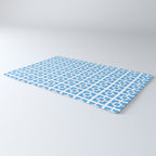 Mid Century Modern Geometric Minimalist Breeze Block Pattern in Blue and White Rug Gallery Image 3