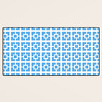 Mid Century Modern Geometric Minimalist Breeze Block Pattern in Blue and White Desk Mat Gallery Image 3