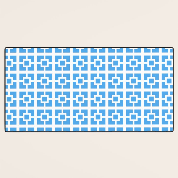Mid Century Modern Geometric Minimalist Breeze Block Pattern in Blue and White Desk Mat Gallery Image 3