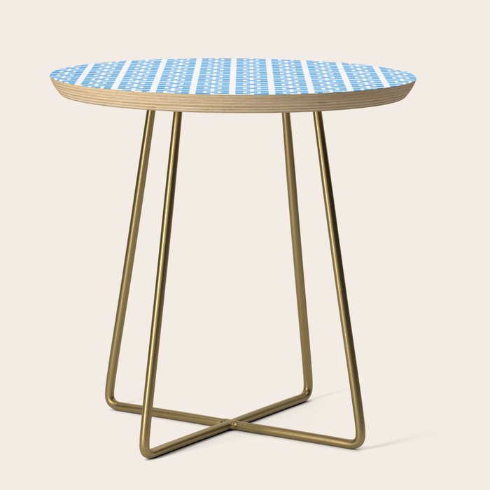 Mid Century Modern Geometric Minimalist Breeze Block Pattern in Blue and White Side Table Gallery Image 1
