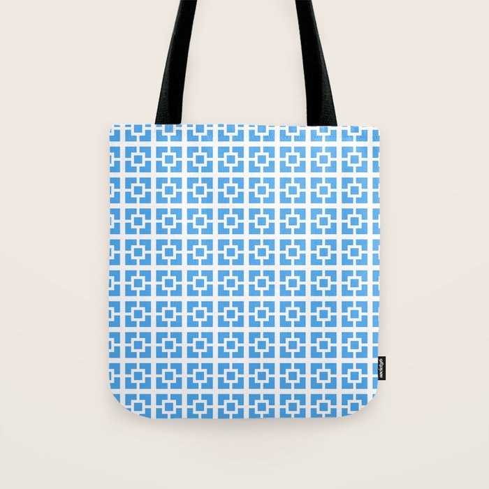 Mid Century Modern Geometric Minimalist Breeze Block Pattern in Blue and White Tote Bag Gallery Image 1