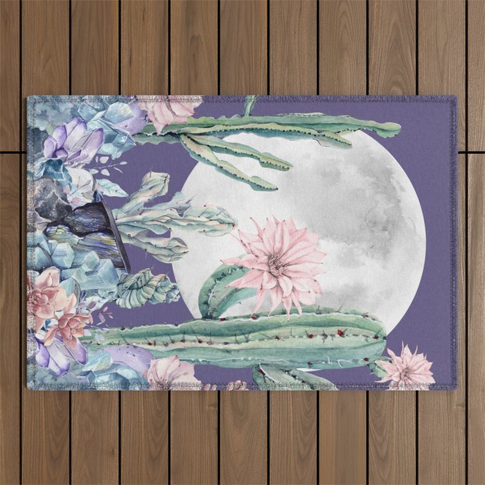 Desert Cactus Full Moon Succulent Garden on Purple Outdoor Rug Gallery Image 1
