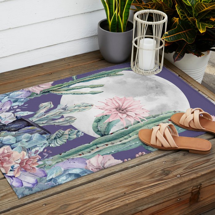 Desert Cactus Full Moon Succulent Garden on Purple Outdoor Rug Gallery Image 2