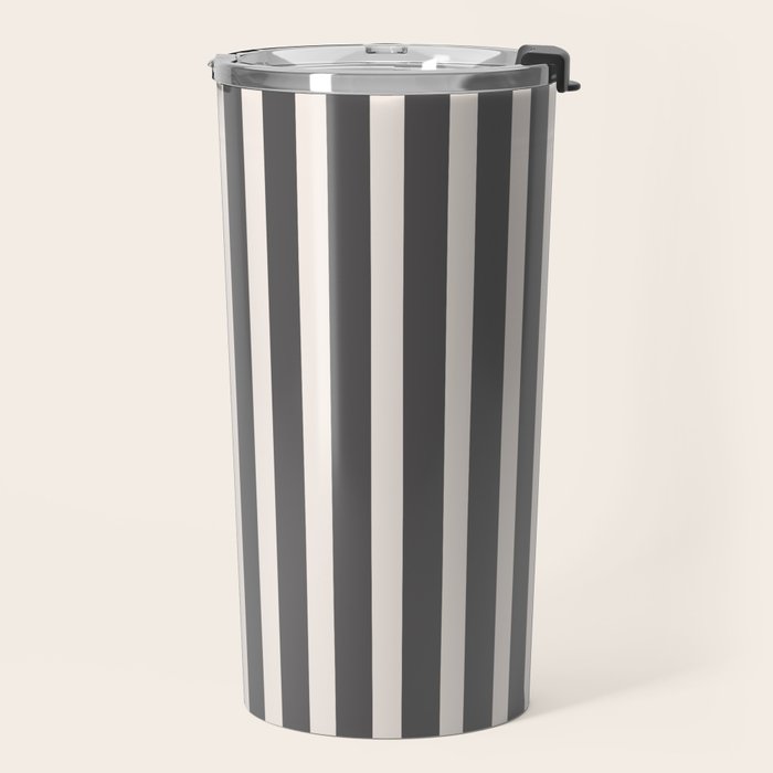 Charcoal and Cream Stripes Travel Mug Gallery Image 2
