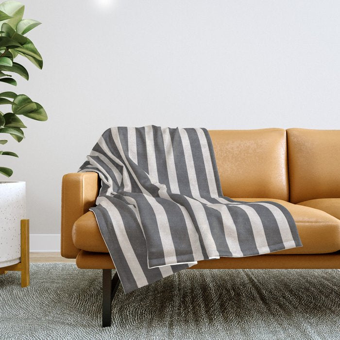 Charcoal and Cream Stripes Throw Blanket Gallery Image 1