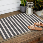 Charcoal and Cream Stripes Outdoor Rug Gallery Image 2