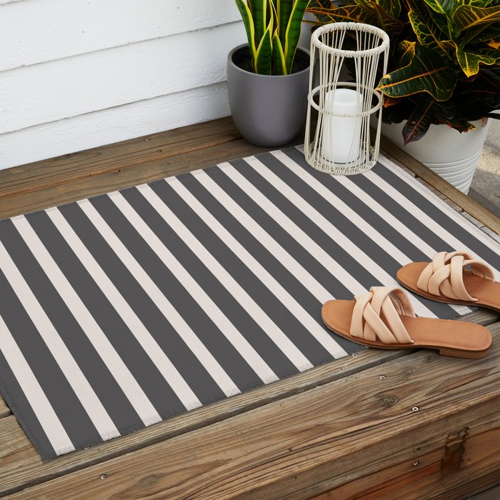 Charcoal and Cream Stripes Outdoor Rug Gallery Image 2