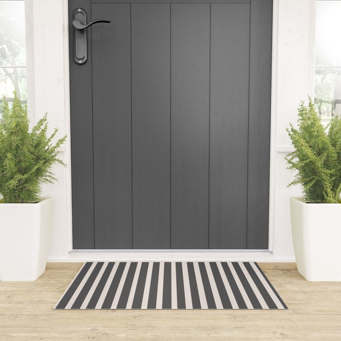 Charcoal and Cream Stripes Welcome Mat Gallery Image 3