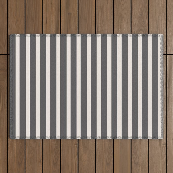 Charcoal and Cream Stripes Outdoor Rug Gallery Image 1