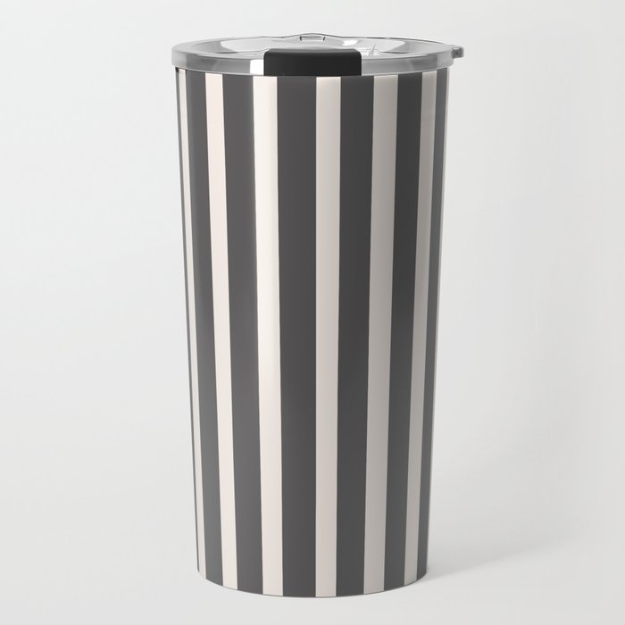 Charcoal and Cream Stripes Travel Mug Gallery Image 1
