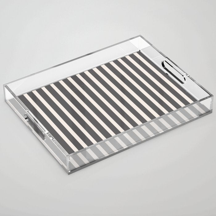 Charcoal and Cream Stripes Acrylic Tray Gallery Image 1