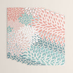 Festive, Floral Prints, Teal, Peach, Coral Wrapping Paper Gallery Image 3