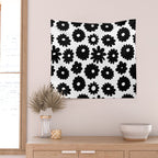 Black and white retro flower art pattern Wall Tapestry Gallery Image 2
