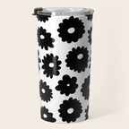 Black and white retro flower art pattern Travel Mug Gallery Image 3