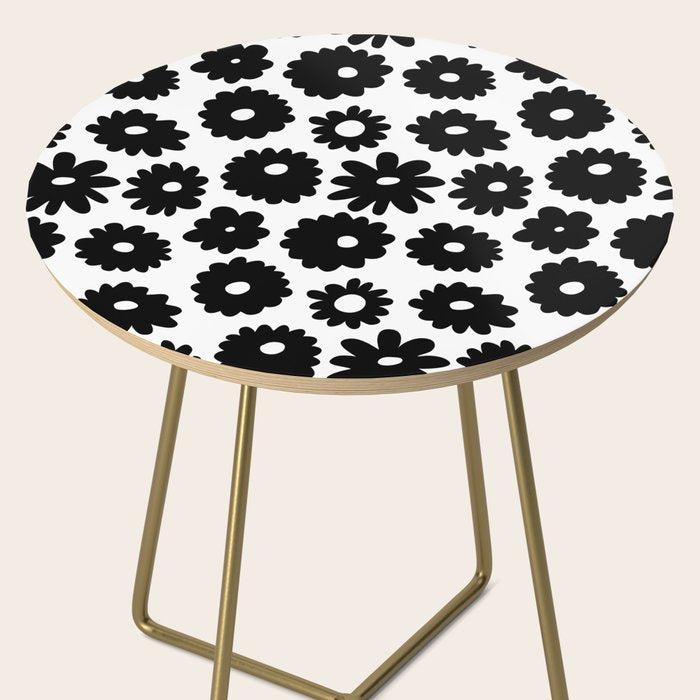 Black and white retro flower art pattern Side Table Gallery Image 2