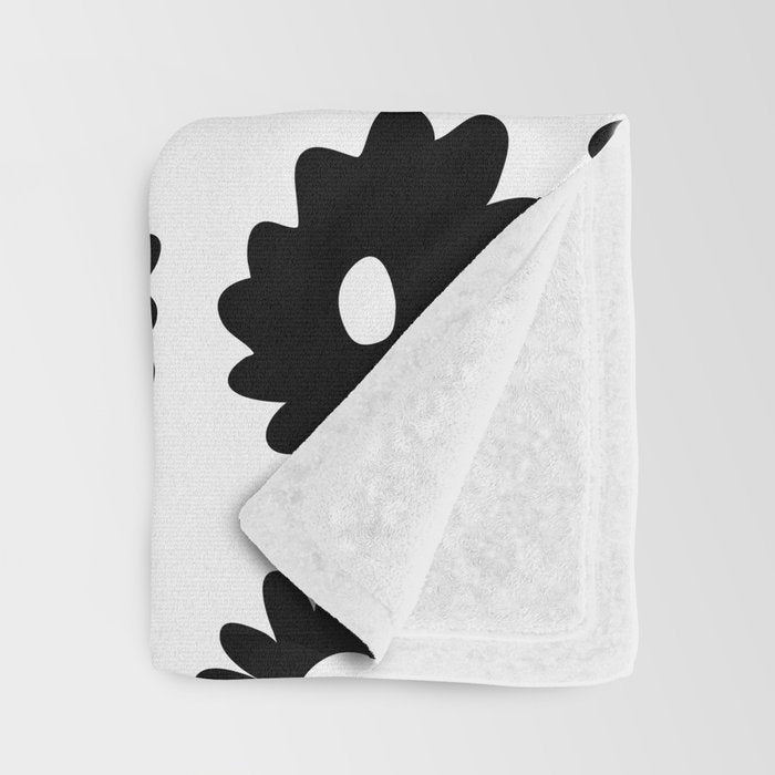 Black and white retro flower art pattern Throw Blanket Gallery Image 3