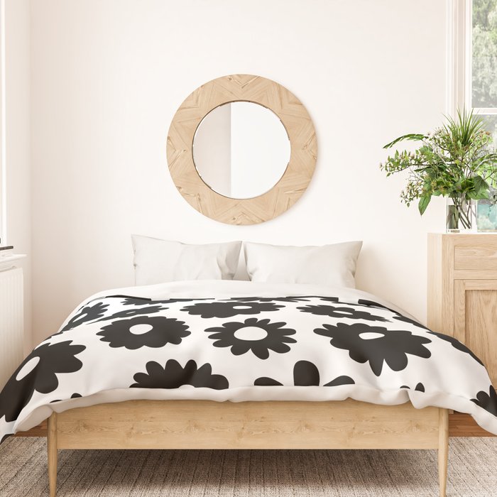 Black and white retro flower art pattern Duvet Cover Gallery Image 3