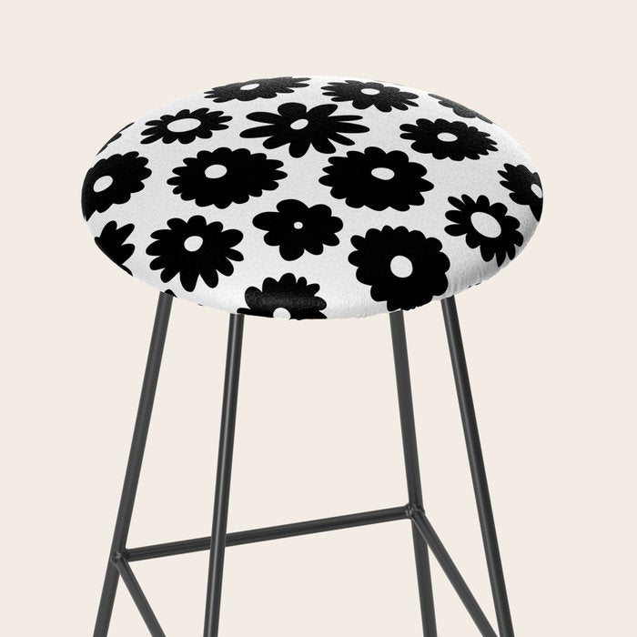 Black and white retro flower art pattern Stool Gallery Image 2
