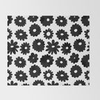 Black and white retro flower art pattern Throw Blanket Gallery Image 2