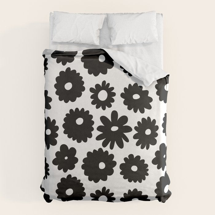 Black and white retro flower art pattern Duvet Cover Gallery Image 6