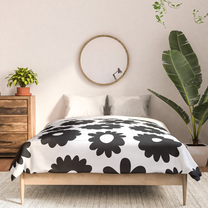 Black and white retro flower art pattern Comforter Gallery Image 3