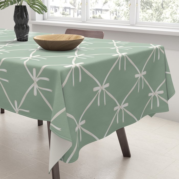 Bows & Ribbons Pattern XXVII Sage Green Tablecloth Gallery Image 3