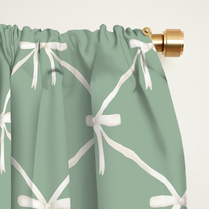 Bows & Ribbons Pattern XXVII Sage Green Window Curtain Gallery Image 2