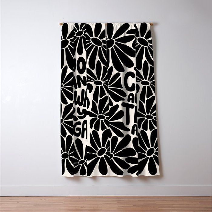 B&W Retro Floral Lettering - You can always try again Window Curtain Gallery Image 3