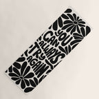 B&W Retro Floral Lettering - You can always try again Yoga Mat Gallery Image 1
