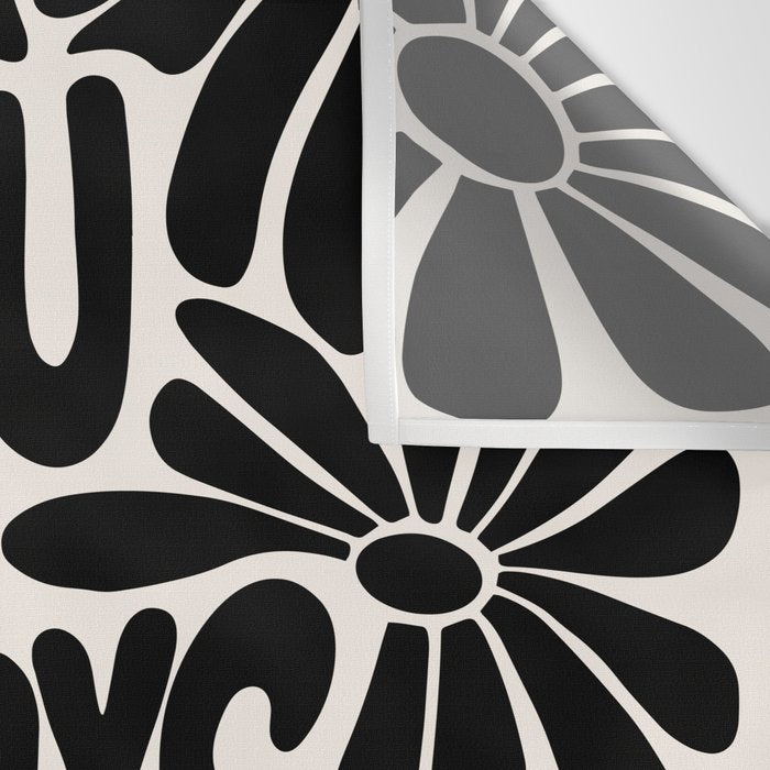 B&W Retro Floral Lettering - You can always try again Wall Tapestry Gallery Image 3