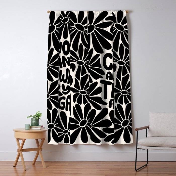 B&W Retro Floral Lettering - You can always try again Window Curtain Gallery Image 5